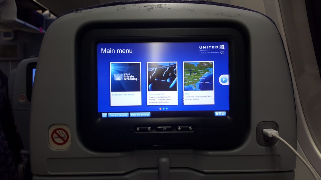 United in-flight entertainment while flying to Rio on the Dreamliner