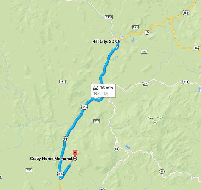 Hill City to Crazy Horse Map
