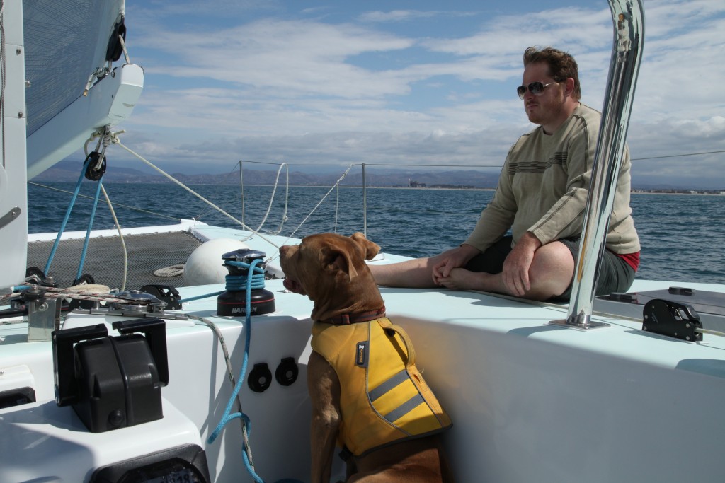 Man and dog at sea