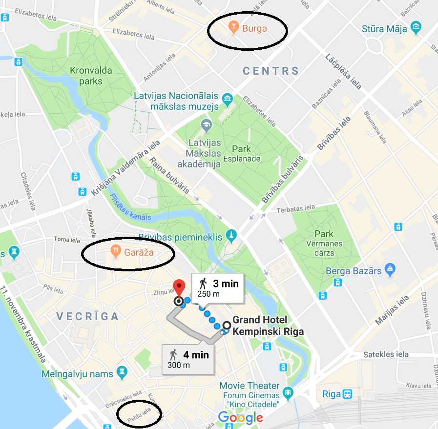 First night in Riga - map also shows additional restaurants I tried when I was there