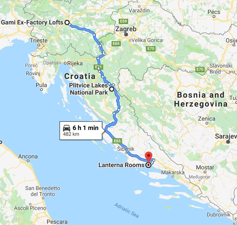 Our planned route for driving in Croatia
